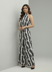 Black on White Geometric Design Jumpsuit