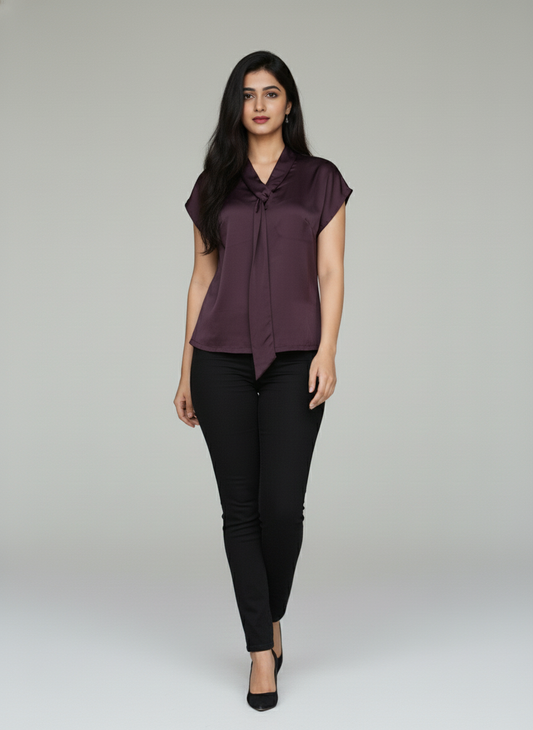 Short Sleeve Wine Color Top