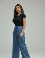 Straight Fit Jeans with Side Tie String