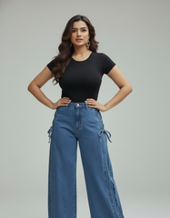 Straight Fit Jeans with Side Tie String