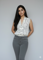 Short Sleeve Black on White Top