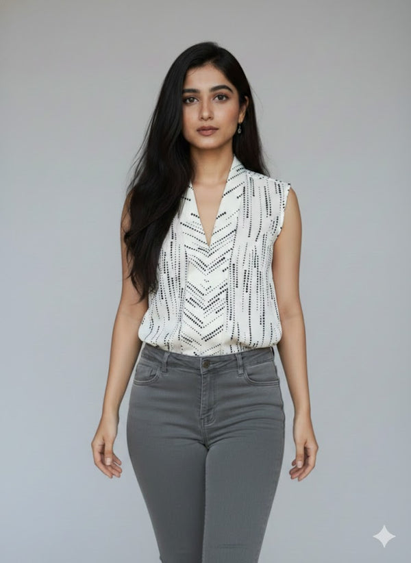 Short Sleeve Black on White Top