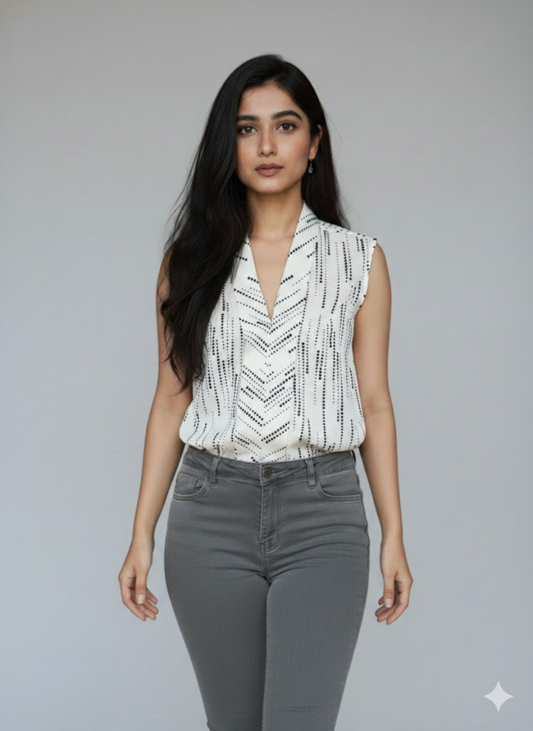 Short Sleeve Black on White Top