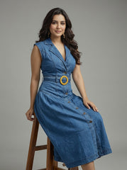Sleeveless Denim Long Dress