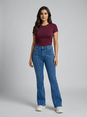 Stylish Front Stripes Women Bootcut Jeans