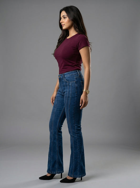 Stylish Front Stripes Women Bootcut Jeans