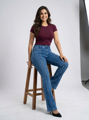 Stylish Front Stripes Women Bootcut Jeans