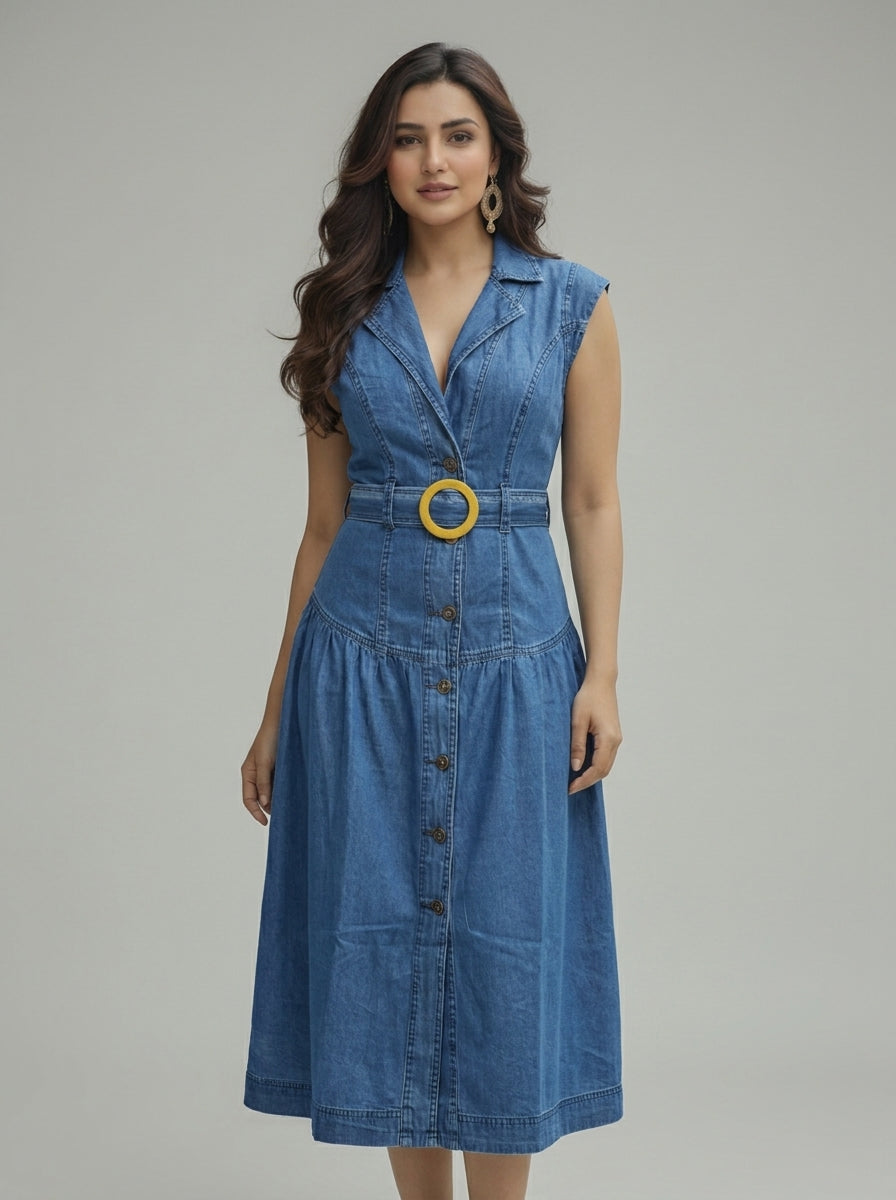 Sleeveless Denim Long Dress